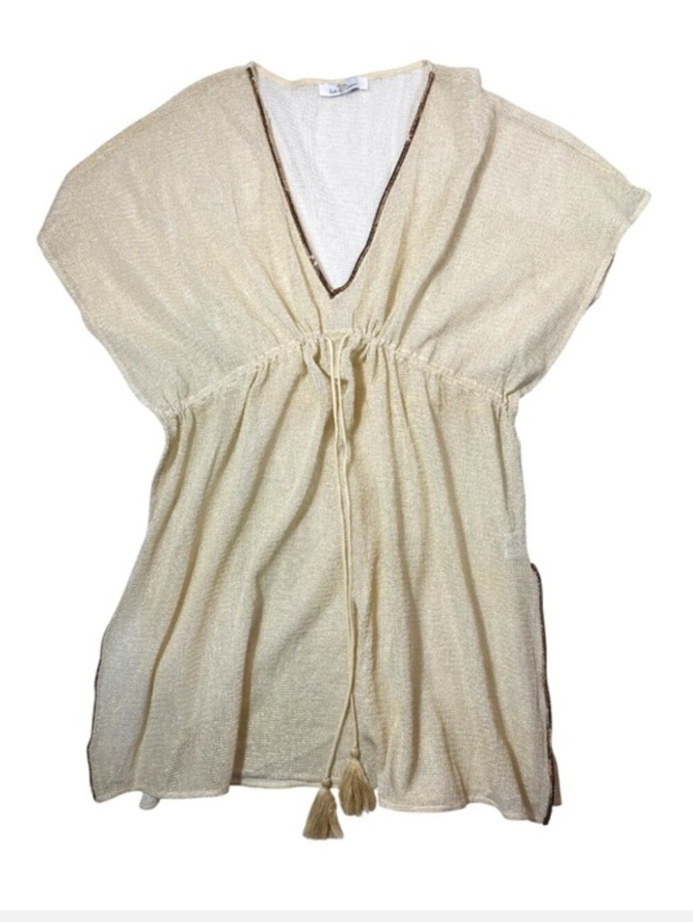 NWT Turks & Caicos Poncho Style Swim Cover Up Cream Gold L XL